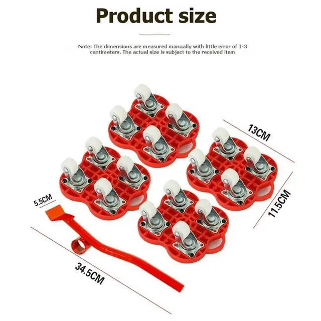Alt view image 3 of 6 - 4-Pcs Brake-Equipped Moving Tool Set for Transporting Large Items Furniture Moving Tool for Bulky Goods Red