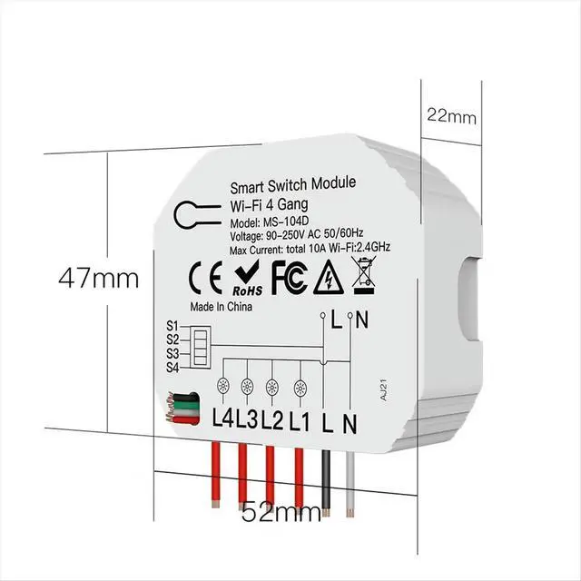 Alt view image 3 of 6 - 2Pcs 4 Way Switch Module Tuya Light Control Switch App Remote Control Dimmer Curtain Switch