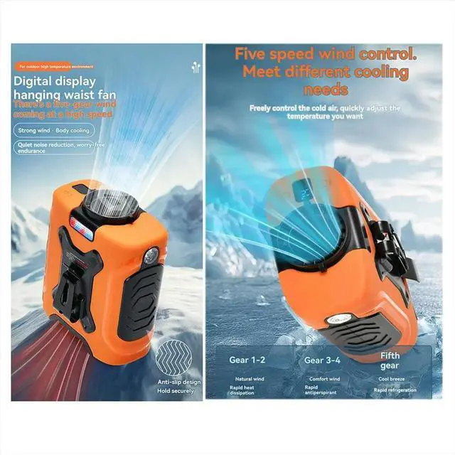 Alt view image 3 of 6 - Waist Fan 10000mAh Rechargeable Neck & Clip Fan with Strong Wind Ideal for Outdoor, Camping, Lighting A