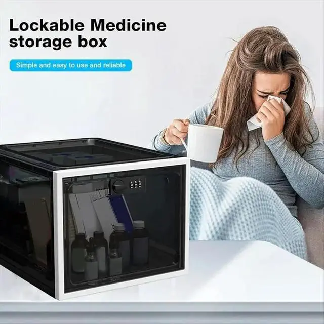 Alt view image 2 of 6 - Lock Box for Medicines Food&Phone Transparent Plastic Large Lockable Makeup Organizer Fridge Organizer