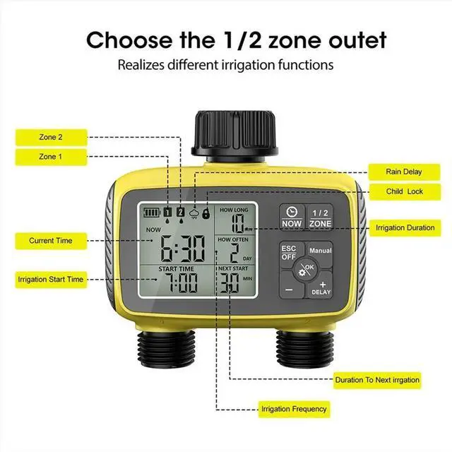 Alt view image 3 of 3 - ligent Watering Controller Dual-Zone Water Timer Control System Automatic Outdoor Flower Watering Valve Device