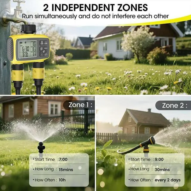 Alt view image 2 of 3 - ligent Watering Controller Dual-Zone Water Timer Control System Automatic Outdoor Flower Watering Valve Device