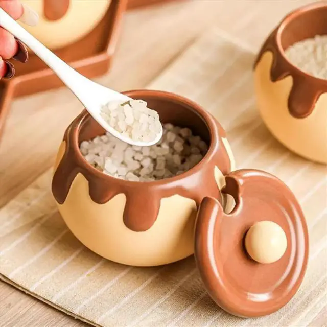 Alt view image 2 of 6 - Korean Chocolate Shape Ceramic Spice Jar Cartoon Seasoning Box Salt Pepper Shaker Kitchen Decoration Flavoring Utensils
