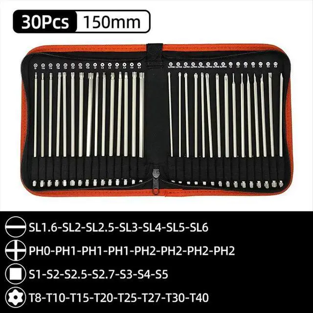 Alt view image 3 of 6 - 30Pcs Set 150mm S2 Steel Magnetic Screwdriver Bits 1/4 Inch Hex Shank Power Tools Slotted Square Torx