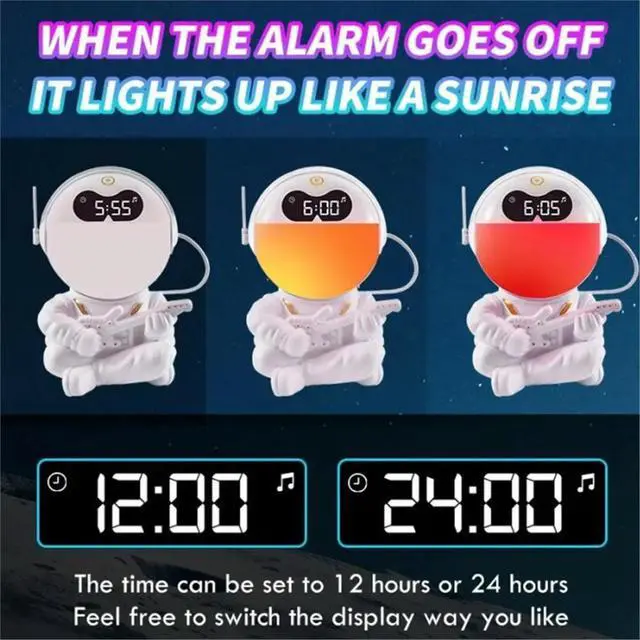 Alt view image 3 of 6 - Astronaut Night Light Clock with Timer Wake-Up and Ambient Lighting Features BT White Noise LED Lighting B