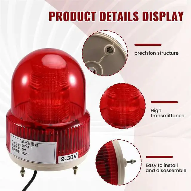 Alt view image 3 of 6 - Voice Sound and Light Alarm Switch 24v Factory Workshop Vehicle Construction Site Microwave Induction Warning Light