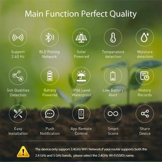 Alt view image 2 of 6 - Tuya Soil Sensor Solar Power Temperature Moisture Soil Qualities Detection for Farm Plants Hygrometer Garden Tools