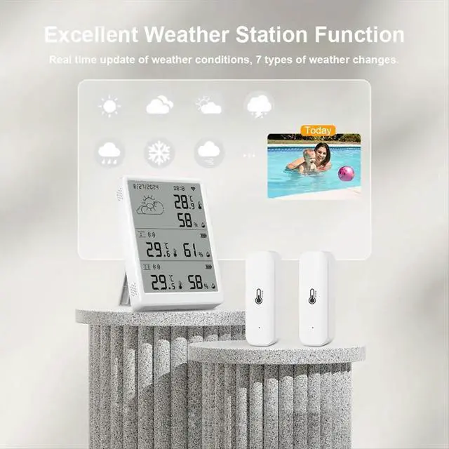 Alt view image 3 of 6 - Temperature Humidity Monitor with Sensor APP Remote Control Digital Temperature Humidity Sensor Voice Control