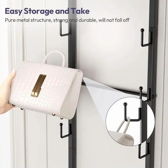 Main image of Over the Door Purse Organizer - Wall Mounted Handbag Organizer with 16 Hooks and l Basket, Rack Holds