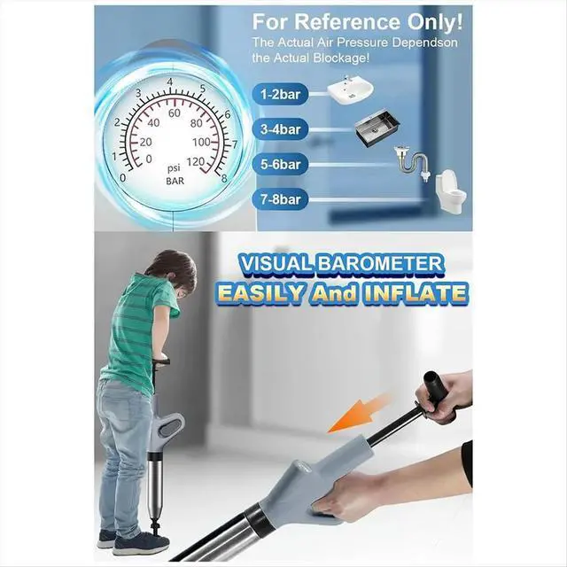 Alt view image 2 of 6 - Toilet Plunger, Toilet Plunger, Air Drain with Real-Time, Heavy Duty Plunger for Bathroom and Plumbing Clogs