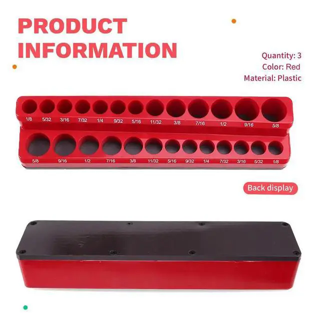 Alt view image 3 of 6 - 3PCS Professional Magnetic Socket Holder 1/4" Inch Drive Metric/ Socket Organizer Installation Tool Kit Red