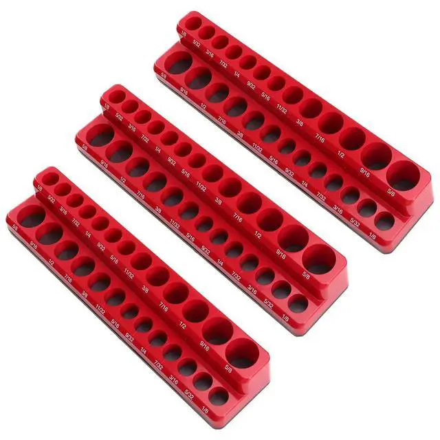 Alt view image 2 of 6 - 3PCS Professional Magnetic Socket Holder 1/4" Inch Drive Metric/ Socket Organizer Installation Tool Kit Red