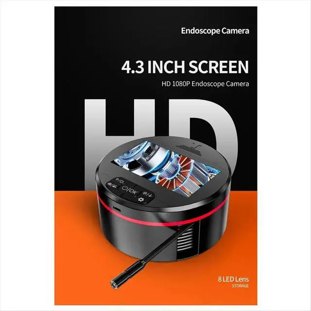 Alt view image 3 of 6 - 5m Industrial Endoscope Camera 8mm 1080P HD Stowable LCD Borescope with 4.3 Inch Handheld Pipe Sewer Inspection Camera