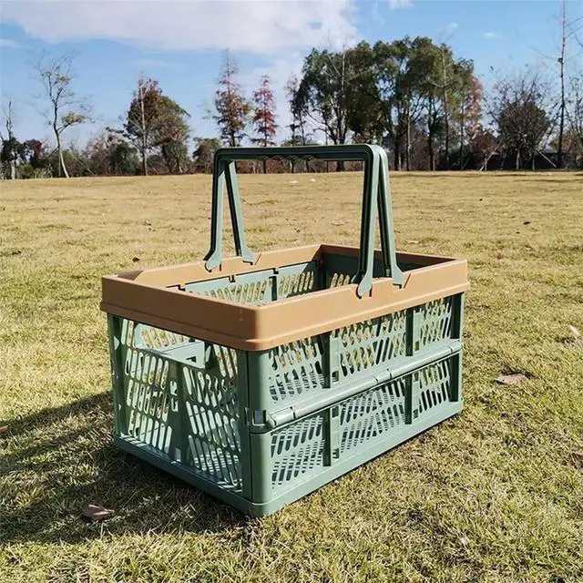 Main image of Japanese Style Foldable Picnic Basket - Large Spring Outing Tote for Shopping & Vegetables Green