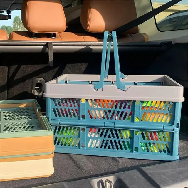 Alt view image 3 of 6 - Japanese Style Foldable Picnic Basket - Large Spring Outing Tote for Shopping & Vegetables Green