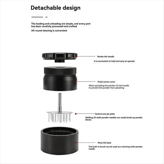 Alt view image 2 of 6 - 53MM Adjustable Coffee Distributor Anti-Slip Coffee Powder Distributor, Coffee Powder Distributor Needle Gray