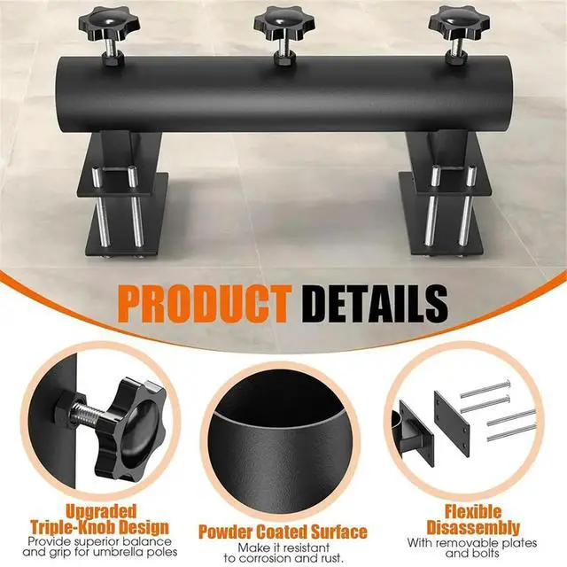 Alt view image 2 of 6 - Patio Umbrella Holder Heavy Duty Deck Umbrella Mount, Adjustable Umbrella Holder for Deck Railing,Courtyard Balcony