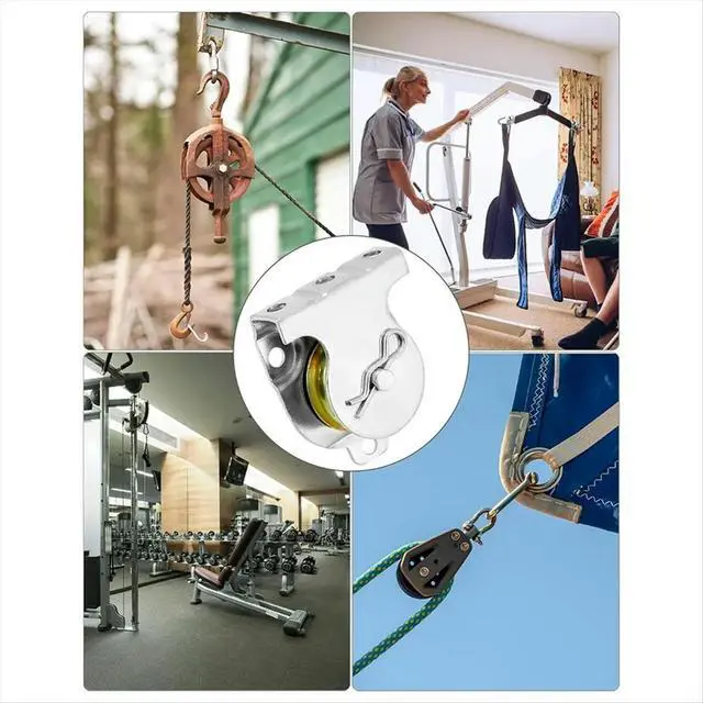 Alt view image 3 of 6 - 10pcs Wall Mount Pulleys, 1-1/2" Ceiling Mount Single Pulley V-Groove Pulley Hardware Accessories for 3/8" Wire or Rope
