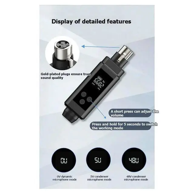 Alt view image 3 of 3 - 48V UHF Microphone Converter XLR Transmitter and Receiver Microphone System for All Kind Microphone B