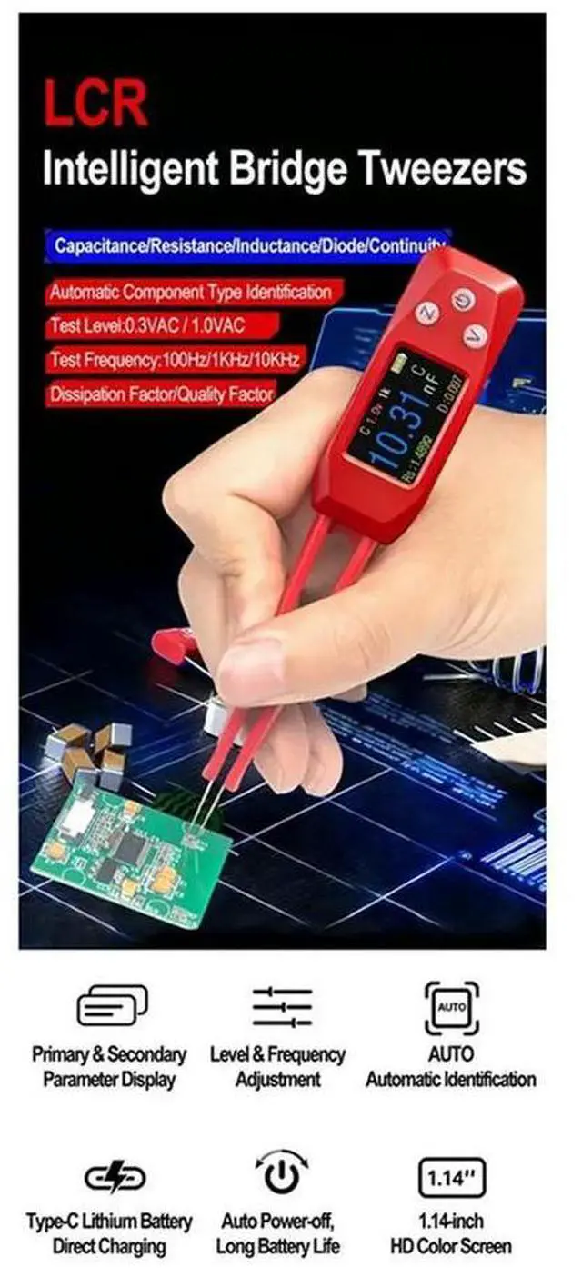 Alt view image 3 of 6 - ligent Digital LCR Meter, Digital Bridge Tweezers for Capacitance Resistance Inductance Voltage Multimeter