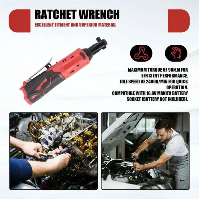Alt view image 2 of 6 - 18V Electric Ratchet Cordless 90 Degree Right Angle Torque Wrench Auto Repair Tool