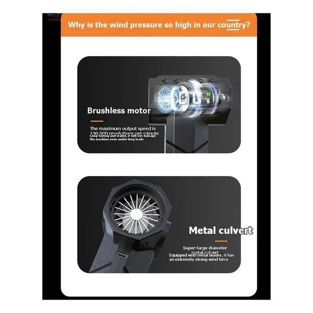 Alt view image 2 of 6 - 130000RPM Turbo Jet Fan 15000mAh Powerful Air Blower Thrust Compressed Air Duster for Car Dryer PC Home Cleaning