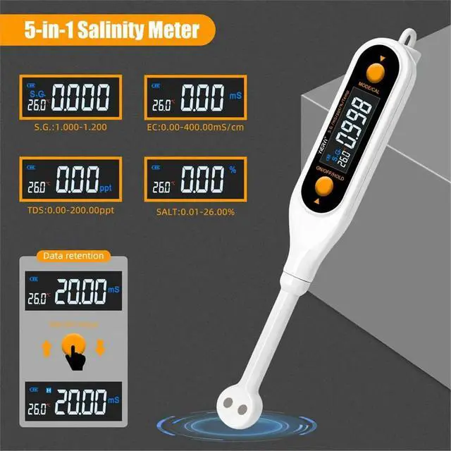 Alt view image 2 of 6 - 5-in-1 Food Salinity Meter S.G EC TDS Temp Tester High-Precision Salt Meter for Broth Sauces Pickled Foods