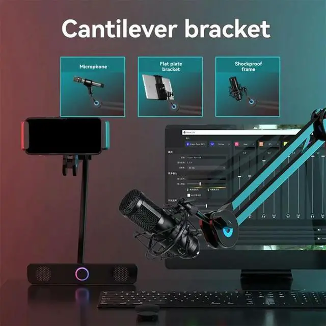 Alt view image 3 of 6 - Mic Stand Universal Microphone Long Arm Stand Load Bearing Bracket with 5/8 Conversion Screw 360 ° Rotation
