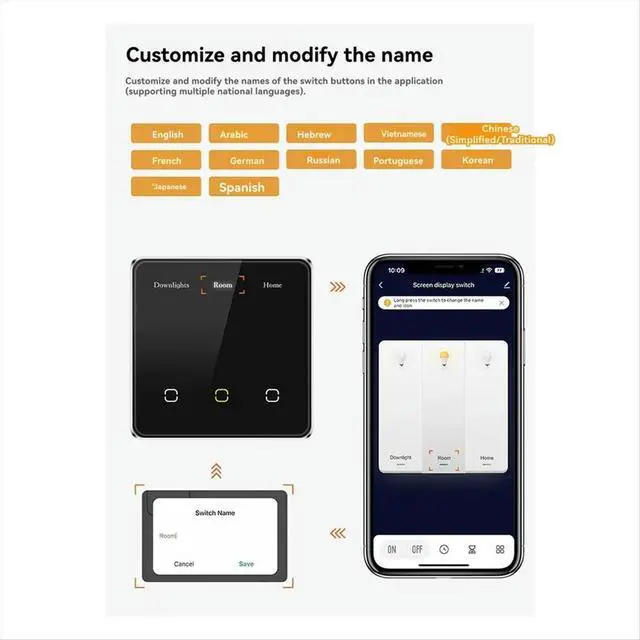 Alt view image 3 of 6 - Tuya Home Display Light Switch Glass Touch Switch for Google Alexa Three-Way Switch Black