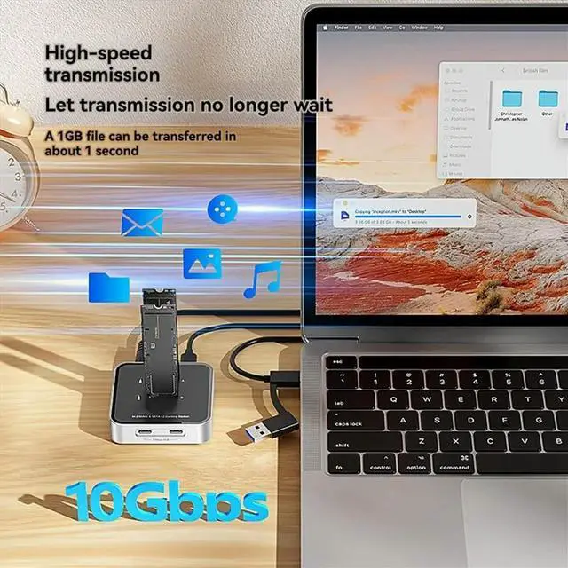 Main image of Dual Disk M.2 Dual Protocol, Hard Disk Seat, Solid State Drive Box TYPE-C HUB Expansion 10Gbps US Plug
