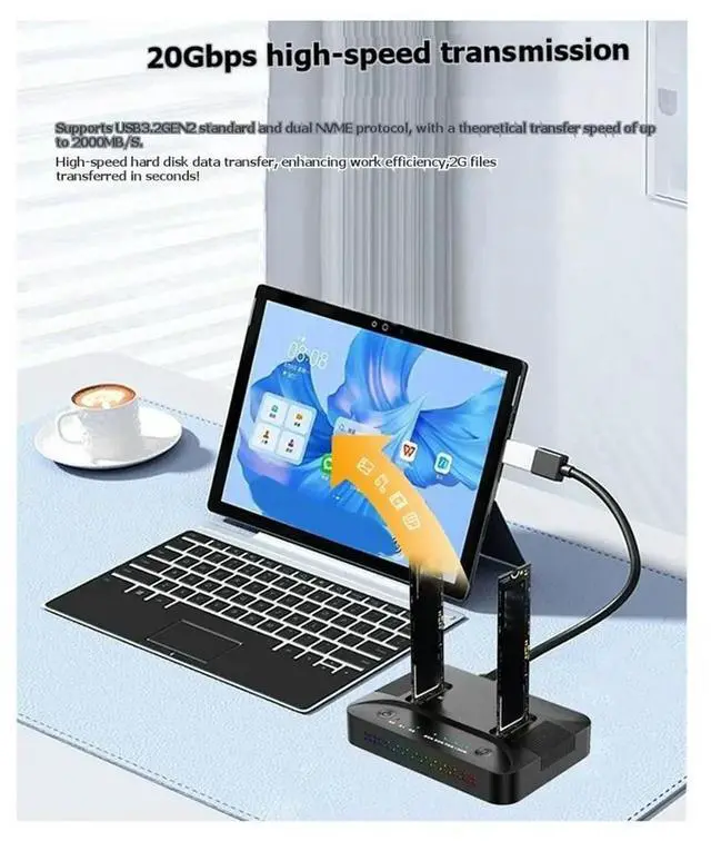 Alt view image 3 of 6 - M.2 NVMe/SATA Dual-Bay Hard Drive Docking Station Offline Clone Hard Disk USB 3.2 Gen2 SSD Adapter