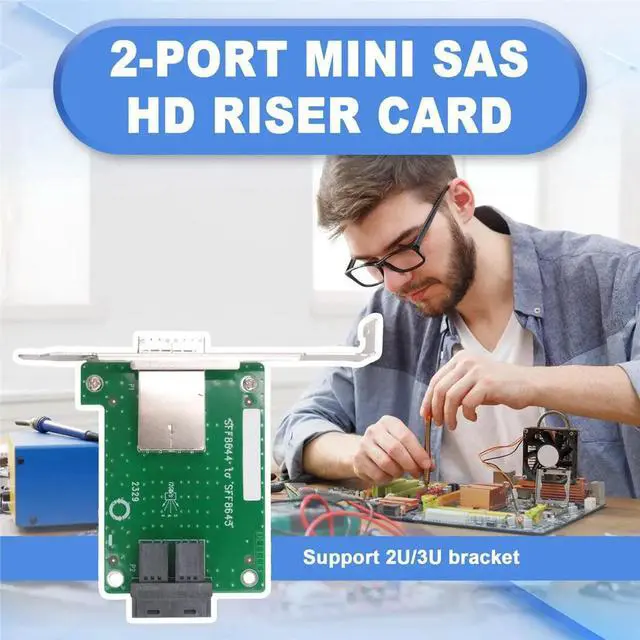 Alt view image 3 of 3 - 2-Port SFF-8644 to SFF-8643 Expansion Card 8 SAS/SATA/SSD 6Gbps Mini SAS HD Riser Card