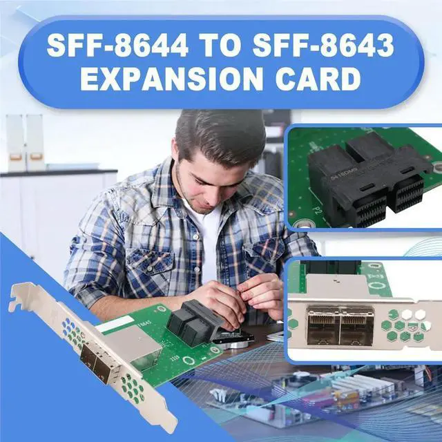Main image of 2-Port SFF-8644 to SFF-8643 Expansion Card 8 SAS/SATA/SSD 6Gbps Mini SAS HD Riser Card