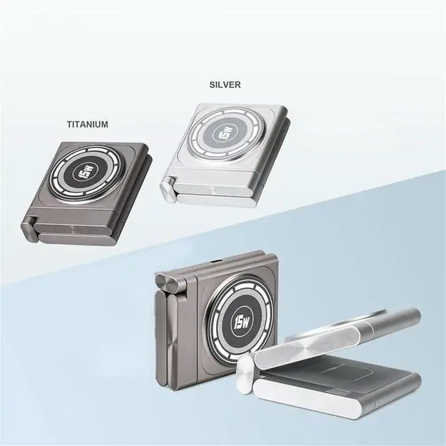 Alt view image 2 of 6 - Fast Charging Station Foldable for Travel,Modern All Aluminum Alloy Body 4 in 1 Charger Titanium