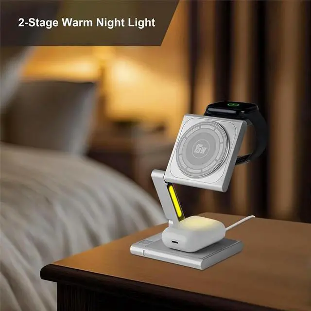 Main image of Fast Charging Station Foldable for Travel,Modern All Aluminum Alloy Body 4 in 1 Charger Titanium