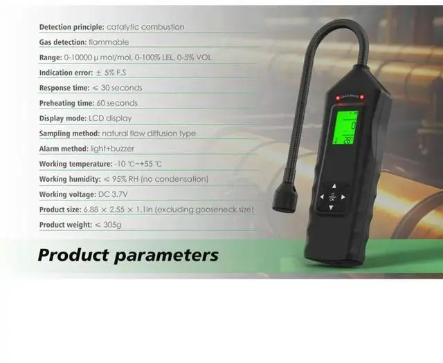 Alt view image 3 of 6 - Combustible Gas Detector Rechargeable Combustible Gas Leak Detector with 17-Inch Flexible Probe for Various Gas Leaks