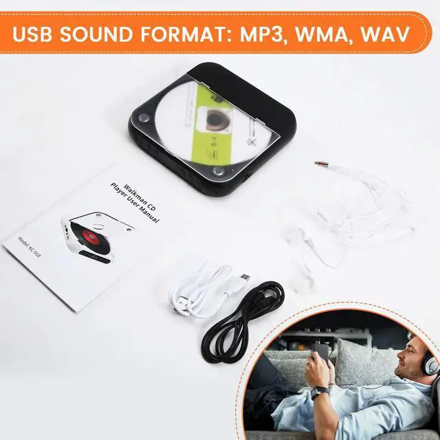 Alt view image 2 of 6 - Music Player Speed Adjustable BT Double Speakers Rechargeable CD Player for Home Exercising Car Traveling