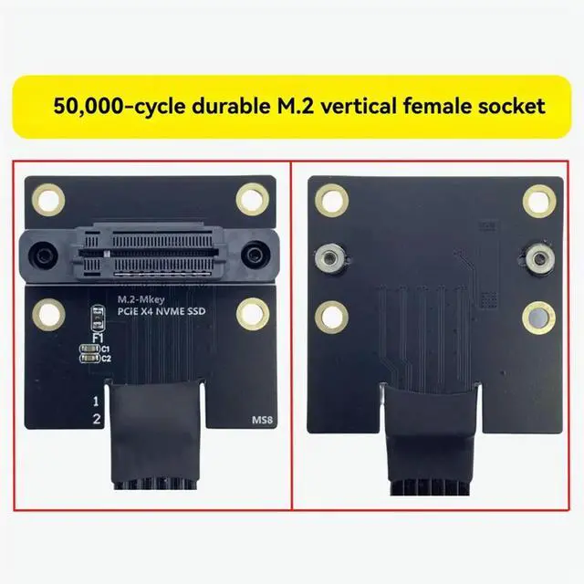 Alt view image 3 of 6 - M.2 M-EKY High-Speed Extension Cable PCIe 4.0 M.2 NVMe SSD Extension Cable Silver-Plated Wires M.2 Vertical Socket 15cm
