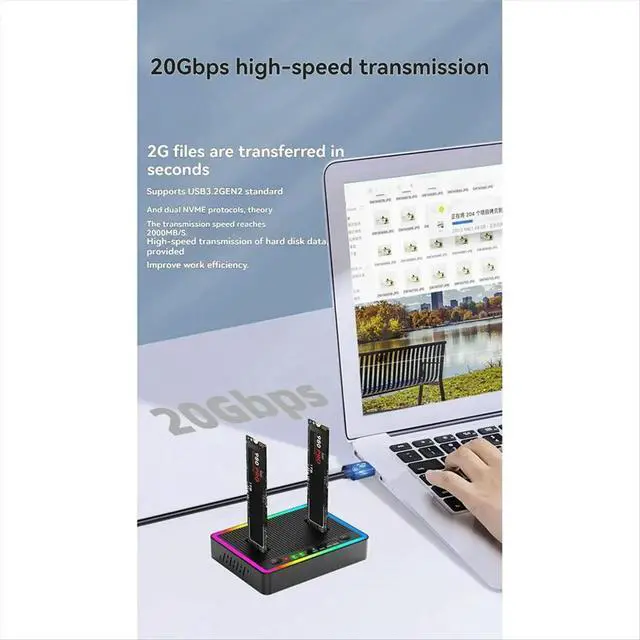 Alt view image 3 of 6 - M.2 Duplicator Cloner Dual-Bay Offline USB C Dock, 20Gbps NVMe PCIE NGFF Station for 22110 2280 2260 2242 2230 M.2 SSD