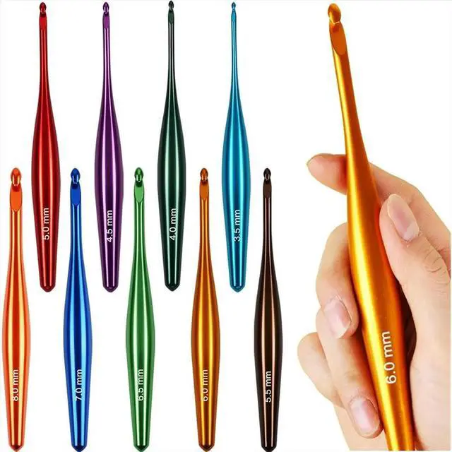 Main image of Crochet Hooks Ergonomic, 9Pcs Hand-Polished Aluminum Crochet Needles (3.5mm-8mm), Streamline Crochet Hooks