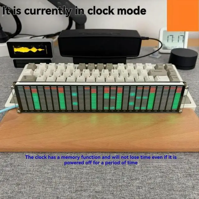 Alt view image 3 of 6 - AK2518 Clock Bluetooth Music Spectrum Green+Orange+Red Display Color Atmosphere Light Audio Signal Melody Rhythm Lamp