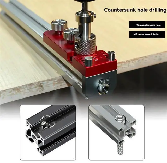 Alt view image 2 of 6 - Aluminum Profile Drill Guide Access Hole Drill Jig with M6/M8 Step Drill Bits for 20 30 40 Series Extrusion Profile