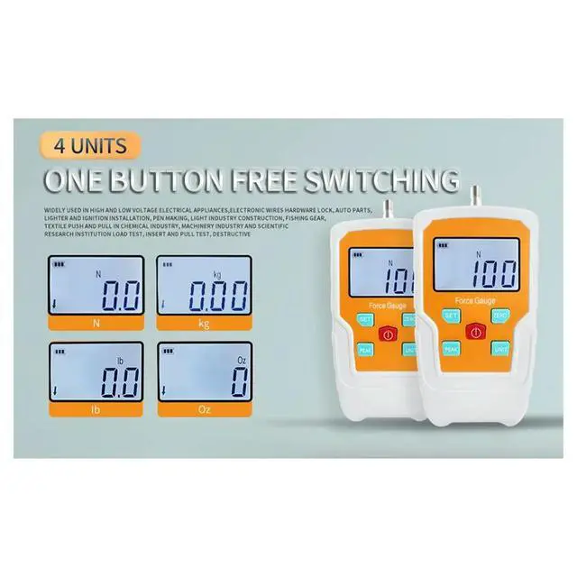 Alt view image 4 of 6 - Digital Force Gauge Push and Pull Meter Dynamometer Tension Pressure Tester Thrust Meter Compression Load Plug 100N