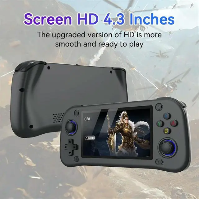Alt view image 4 of 6 - G28 Retro Handheld Video Game Console 64GB 10000+Game 4.3 Inch Screen Linux Pocket Player for PSP/PS1/N64 Simulator D