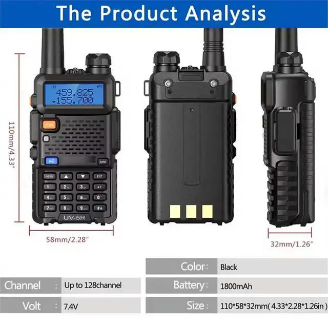 Alt view image 4 of 6 - UV-5R Walkie Talkie 5W Two Way Radio VHF UHF 136-174MHz 400-520MHz Dual Band Ham Radio Station Receiver EU Plug