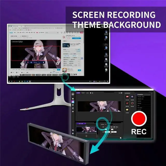 Alt view image 2 of 3 - D92 Computer Case Sub-Screen 9.2-Inch Long Strip Screen CPU Temperature Monitor Performance Monitoring DIY Theme White