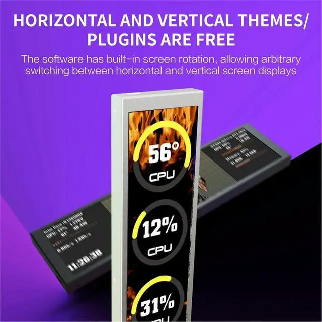 Alt view image 3 of 3 - D92 Computer Case Sub-Screen 9.2-Inch Long Strip Screen CPU Temperature Monitor Performance Monitoring DIY Theme White