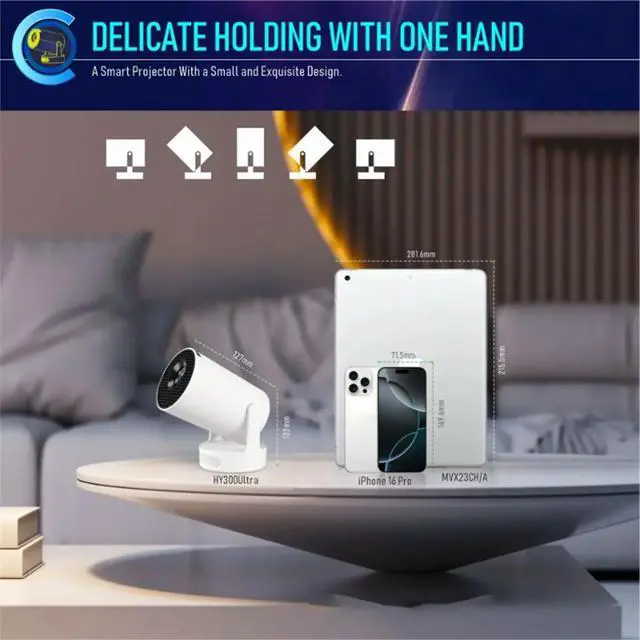 Alt view image 2 of 6 - HY300 Ultra HD 4k LED Video Projector Android11 with 6 BT5.4 1280x720P Home Cinema Projector US Plug