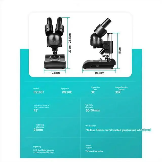 Alt view image 3 of 6 - ES1057 Binocular Microscope Kit 30x Magnification Biological Microscope Scientific Experiment Anatomy