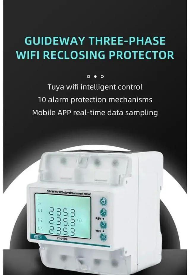 Main image of 3 Phase 4 Wire 100A Tuya Bi-Directional Energy Power KWh Meter over Under Voltage Protector over Load Protect